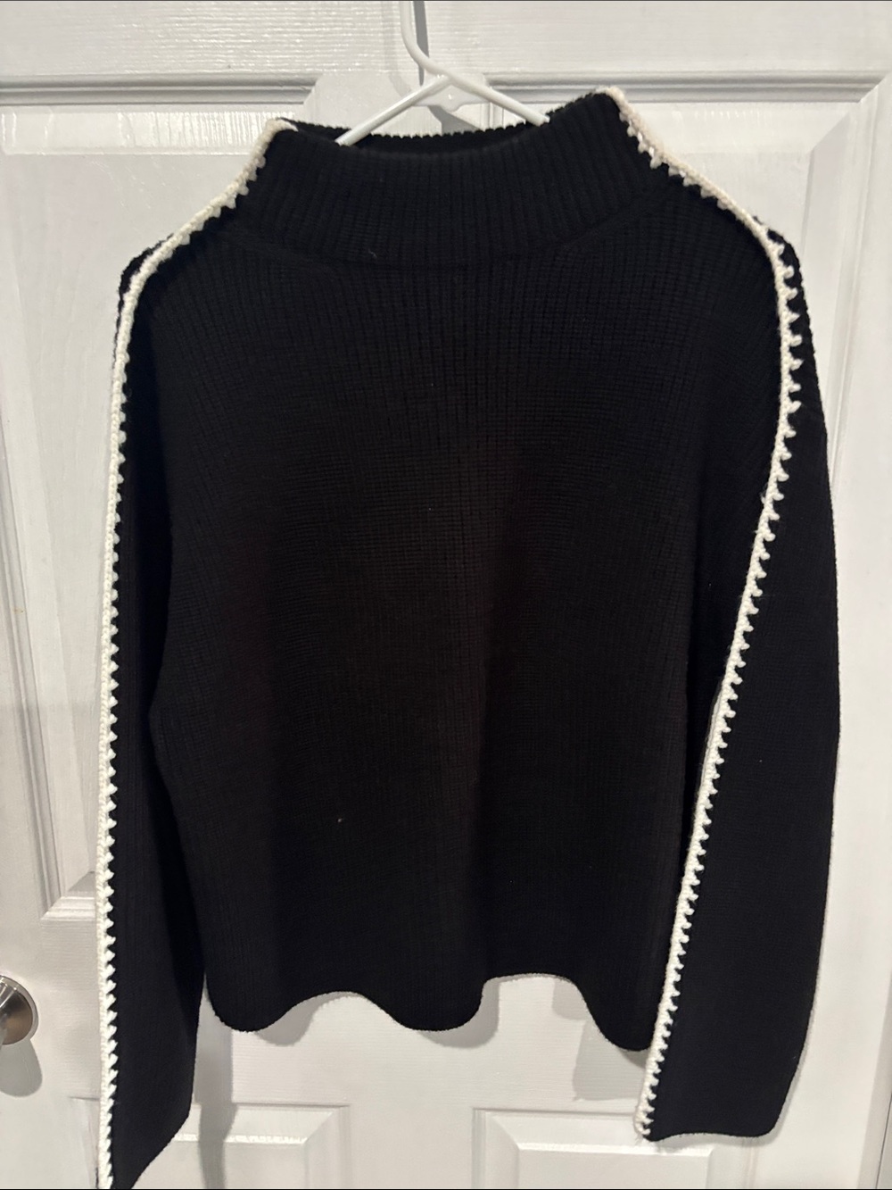 Ann Taylor Black Mock Neck Sweater with White Trim